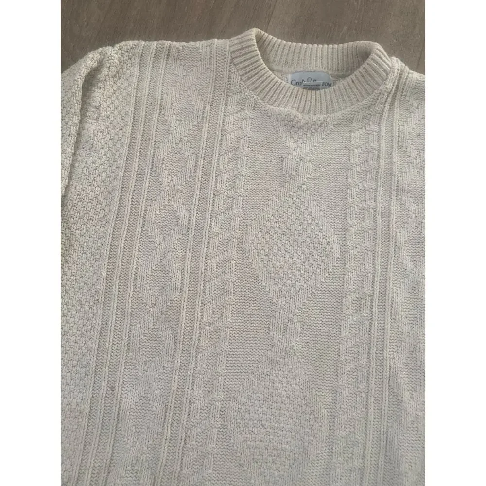 Vintage‎ Croft and Barrow Fisherman Core Cream Chunky Knit Sweater Size Large - Picture 3 of 4